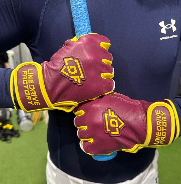 LDF Premium Batting Gloves (Adult & Youth) Maroon/Gold