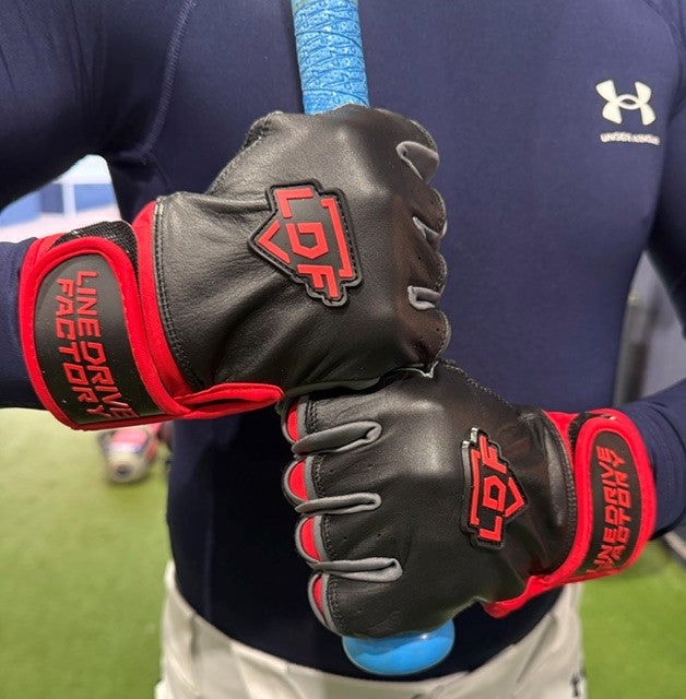 LDF Premium Batting Gloves (Adult & Youth) Black/Red